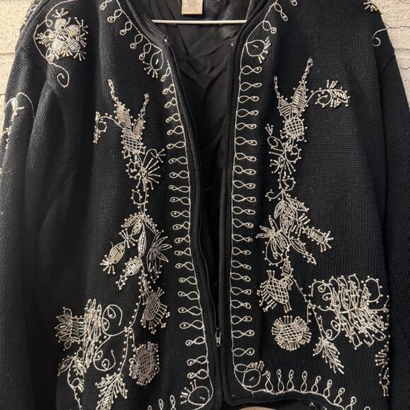 All Week Long Black Beaded Cardigan Sweater Women’s Medium - Picture 6 of 10